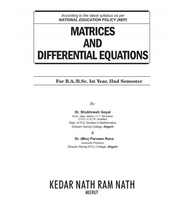 Matrices and Differential Equations (Agra) (According To The National Education Policy (NEP)